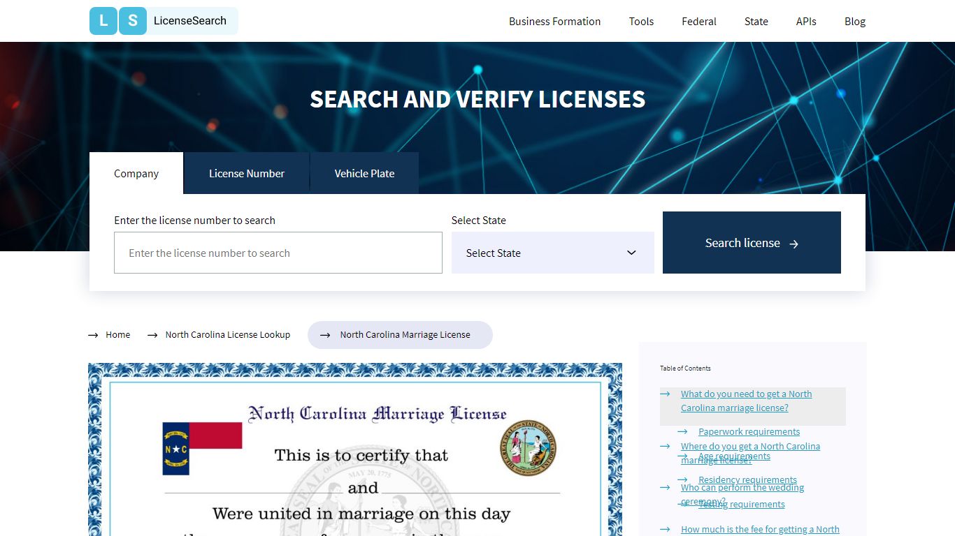 North Carolina Marriage License | License Search