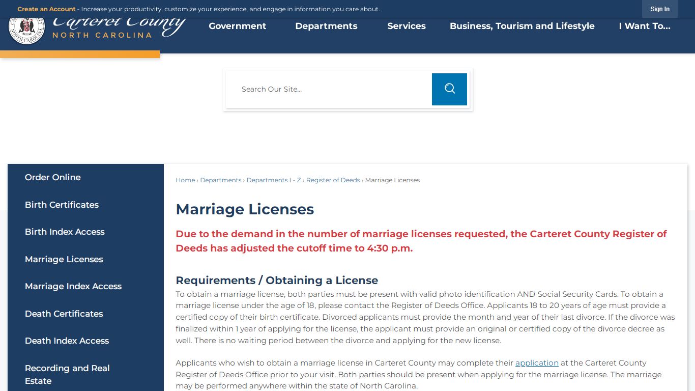 Marriage Licenses | Carteret County, NC - Official Website